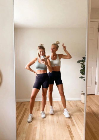Girls in front of a mirror in their best outfit for spin class from Wantable Active Edit - @samanthaporter