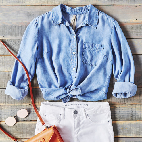 How to Style White Jeans: Chambray Shirt