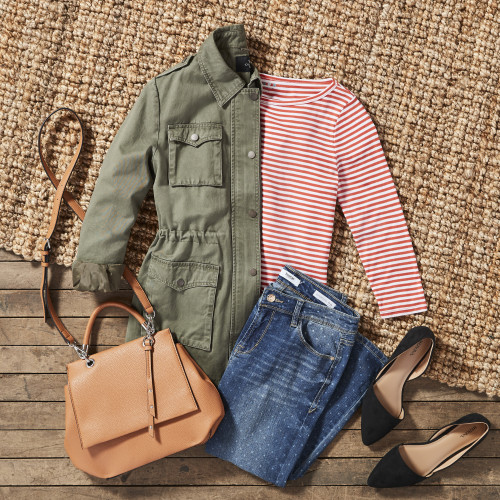 Dressy Casual Dress Code: Utility Jacket + Striped Top + Jeans