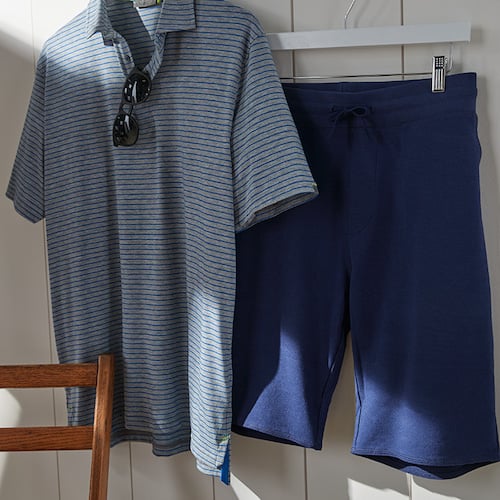 Men's Golf Outfit - Striped Polo and Blue Shorts - Father's Day Gift Idea