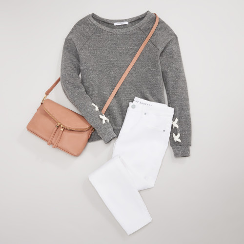 white jeans: polished pullover