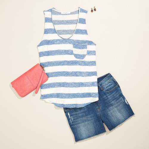 cute outfit: striped tank with shorts