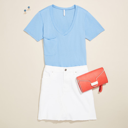 cute outfit: denim skirt with tee