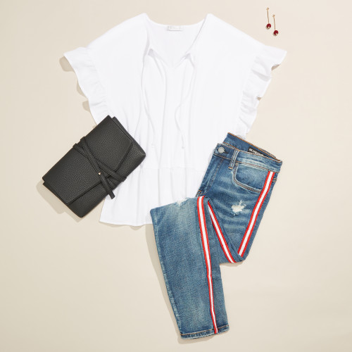 cute outfit: white blouse and denim