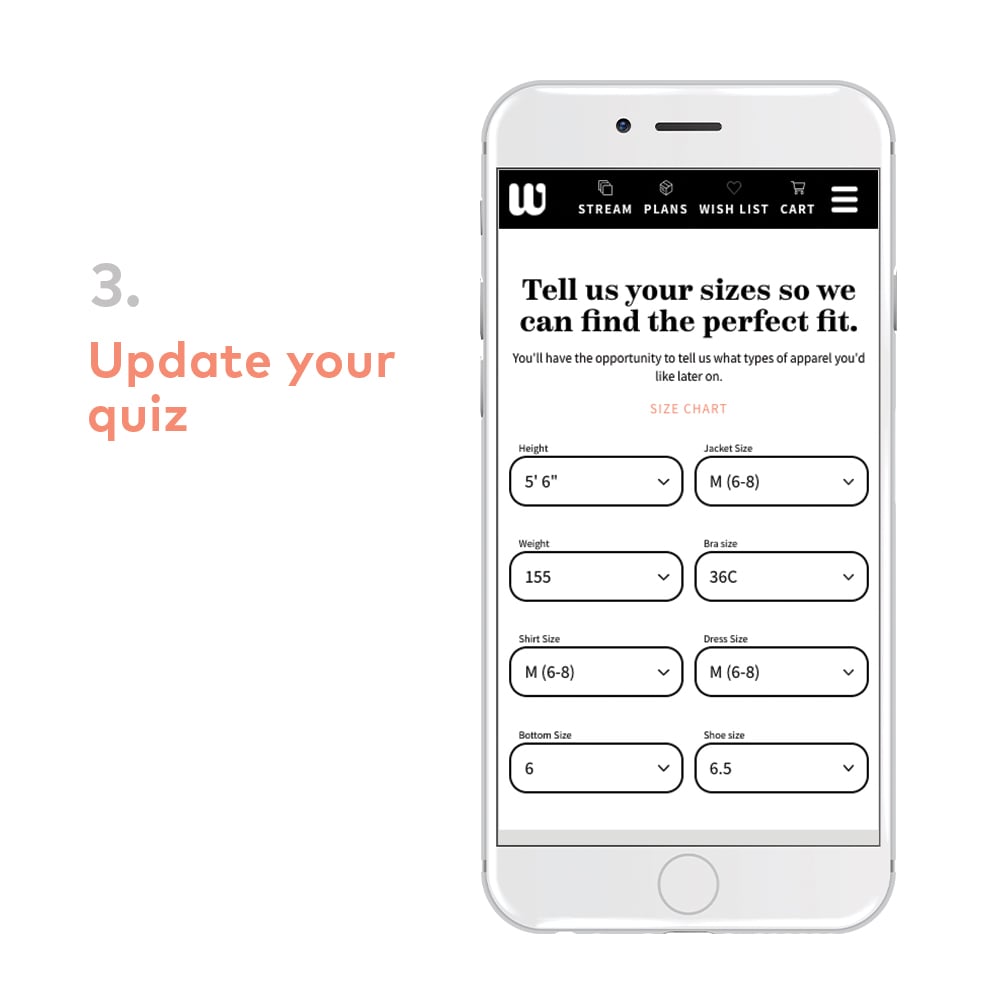 Wantable quiz: update style profile or fitness profile