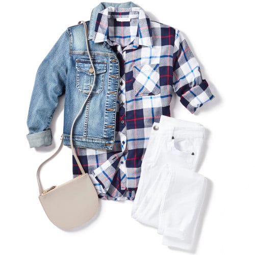 How to Style White Jeans: Plaid Shirt