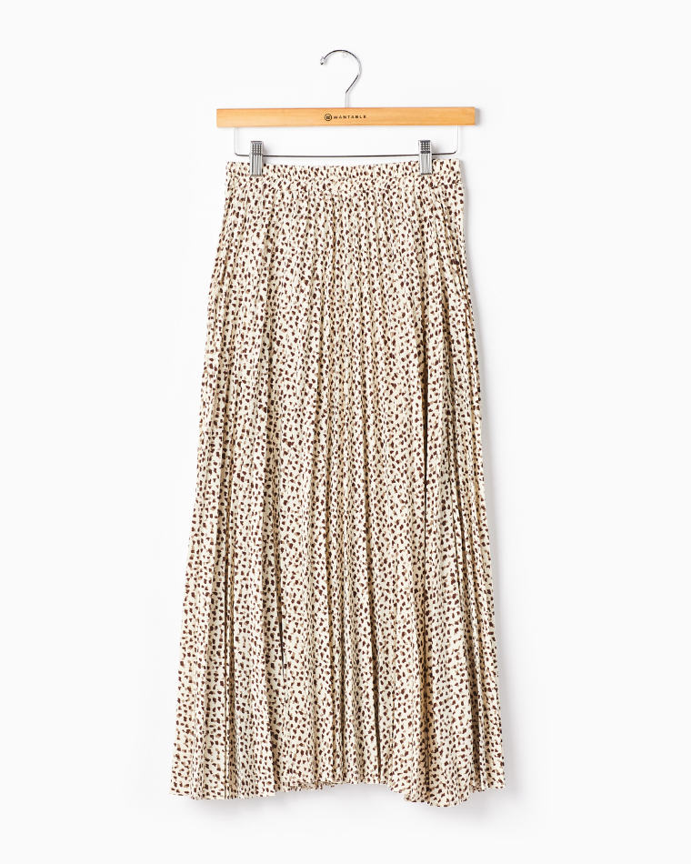 Cream colored animal print midi skirt on a hanger from Wantable Style Edit 