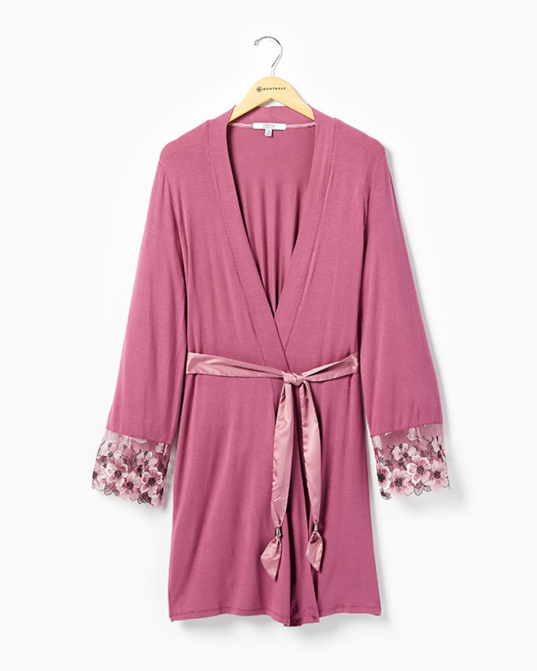 Best Light-Weight Women's Robe from Wantable Sleep & Body Edit - Me Moi Embroidered Lace Trim Robe in Tulipwood